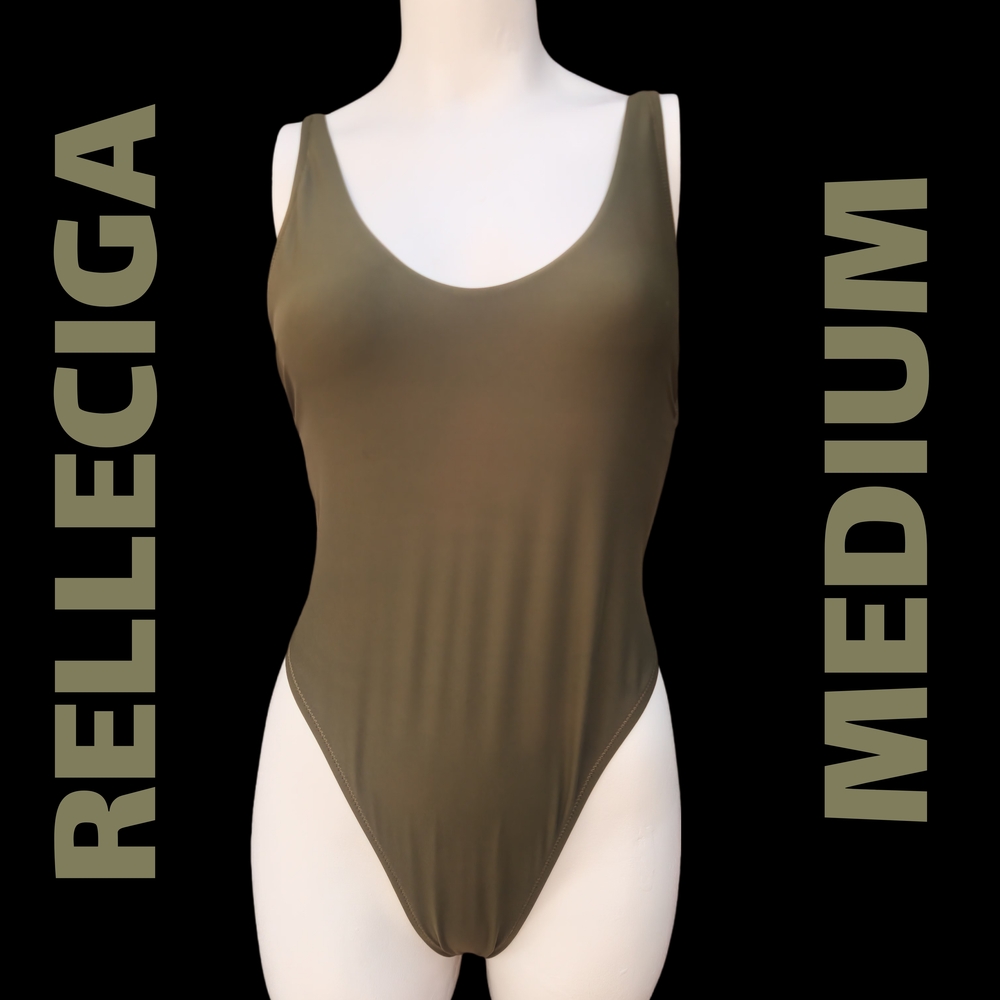 Olive Green Relleciga High‑Leg Thong One‑Piece – Medium